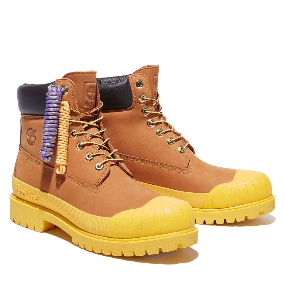 Timberland 6-Inch Μποτακια Ανδρικα Καφε/Κίτρινα - Bee Line X Waterproof Rubber Toe - Greece 4978523-